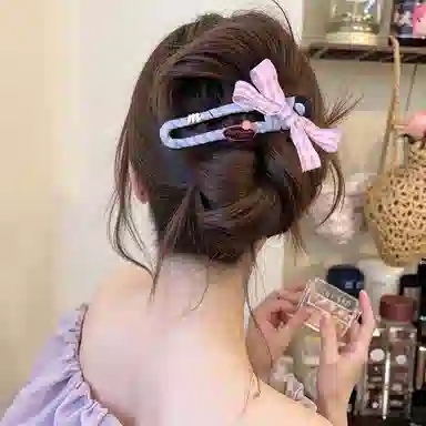 水中玉 韩系撞色蝴蝶结鸭嘴夹后脑勺高级感发卡高端一字夹发饰 亚克力 发夹 女款