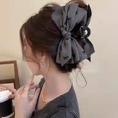 水中玉 格雷灰色蝴蝶结抓夹大号后脑勺盘发鲨鱼夹气质头发发卡饰#好运 亚克力 发夹 女款