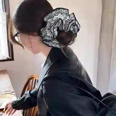 水中玉 蕾丝花边大肠发圈高弹力耐用丸子头低马尾发绳森系慵懒头饰 皮筋 头绳 女款