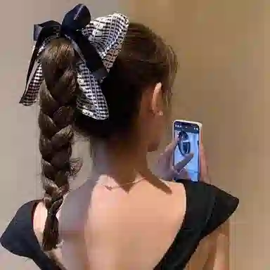 水中玉 韩系百搭格纹蝴蝶结方巾大肠头绳高级感发饰发绳 皮筋 发圈 女款