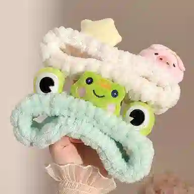 水中玉 可爱小青蛙束发捆卡通搞怪毛绒洗脸专用发卡头箍发饰 布艺 发带 女款