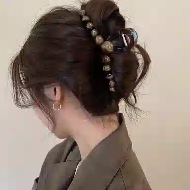 水中玉 韩系渐变圆珠鲨鱼夹发卡后脑勺盘发抓夹大号发量多夹子头饰 亚克力 发夹 女款