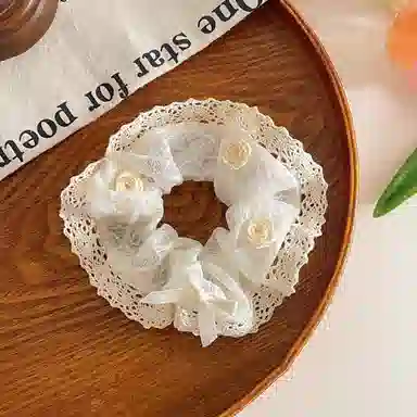 水中玉 法式蝴蝶结蕾丝大肠发圈韩系扎马尾皮筋大号丸子头头花发绳头饰 布艺 头绳 女款