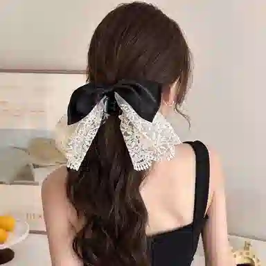 水中玉 法式蕾丝大蝴蝶结马尾抓夹头饰高级感后脑勺半扎发发卡#好运 亚克力 发夹 女款