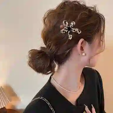 水中玉 高级感豹纹花朵发卡前额碎发一字夹气质侧边精致小夹子头饰 合金 发夹 女款