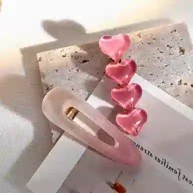 水中玉 夏季爱心发卡渐变色鸭嘴夹后脑勺小众设计发饰女侧边刘海夹 发夹 女款