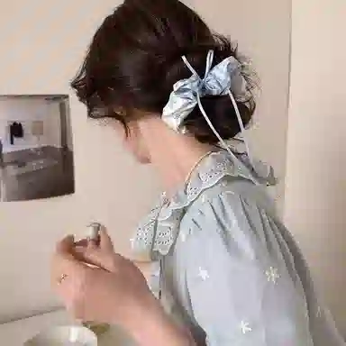 水中玉 蓝色格子蝴蝶结大肠发圈扎头发饰发绳可爱头饰 皮筋 头绳 女款