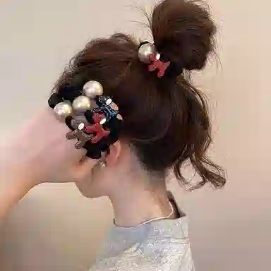 水中玉 卡通小狗圆球发圈高弹力耐用扎马尾丸子头发绳头饰 布艺 头绳 女款