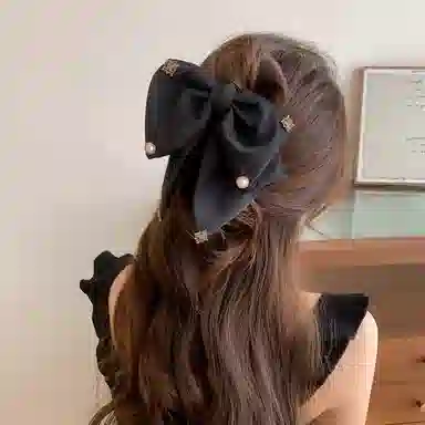 水中玉 气质珍珠蝴蝶结抓夹女高级感后脑勺盘发发卡鲨鱼夹子 发夹 女款