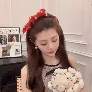 水中玉 可爱兔耳朵蝴蝶结波点带齿防滑头箍高颅顶头饰外出百搭发卡#好运 布艺 发箍 女款