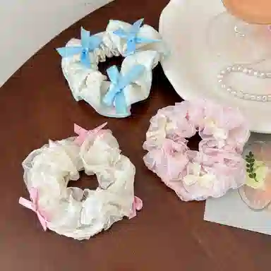 水中玉 韩系温柔丝带蝴蝶结大肠发圈扎头发皮筋高级感马尾发绳头饰 布艺 头绳 女款