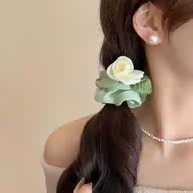 水中玉 超仙森系山茶花大肠发圈高级感扎头发发绳头花发饰 皮筋 头绳 女款