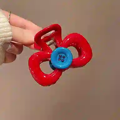 水中玉 小号红色纽扣抓夹设计感小众鲨鱼夹发量少夹子头发发卡头饰 亚克力 发夹 女款