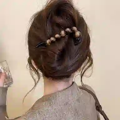 水中玉 复古晕染圆珠扭扭夹一字发卡后脑勺盘发抓夹高级感发饰 亚克力 发夹 女款