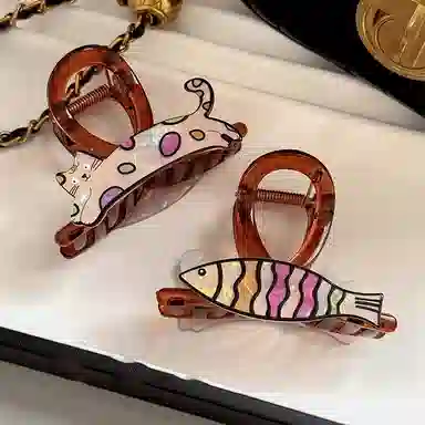 水中玉 焦糖色猫咪抓夹女韩系趣味创意刘海夹发卡可爱百搭鲨鱼夹子头饰 发夹 女款