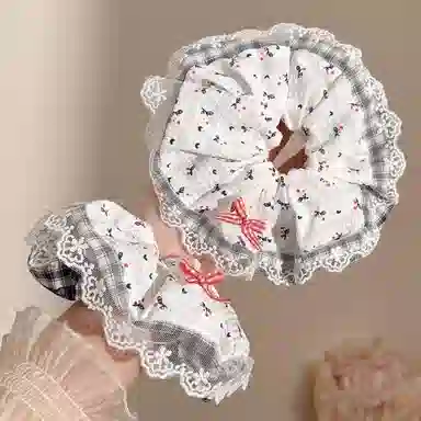 水中玉 韩系蓝白格纹大肠发圈头饰头花高级感肥肠发绳扎头发饰 布艺 头绳 女款