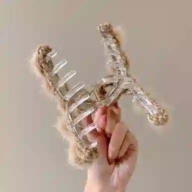 水中玉 秋冬毛绒抓夹大号鲨鱼夹发量多发卡后脑勺夹子头饰 亚克力 发夹 女款