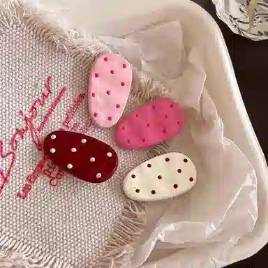 水中玉 粉色波点椭圆发卡可爱边夹侧边甜美少女刘海碎发鸭嘴夹子头饰 亚克力 发夹 女款