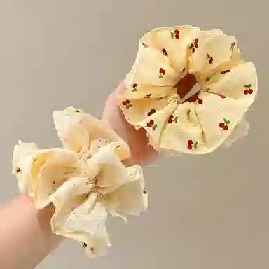 水中玉 韩系大肠发圈甜美樱桃扎马尾丸子头发绳蕾丝花边多层大号发饰 布艺 头绳 女款