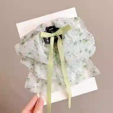 水中玉 森系蝴蝶结碎花飘带抓夹高级感后脑勺盘发鲨鱼夹子 亚克力 发夹 女款