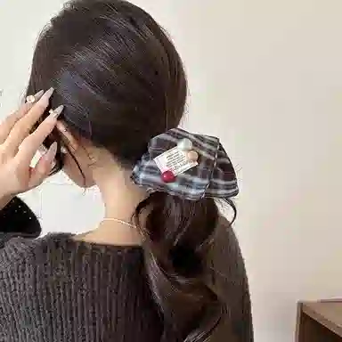 水中玉 格纹大肠发圈扎头马尾发绳头圈高弹力耐用皮筋发饰#好运 布艺 头绳 女款