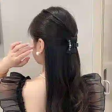 水中玉 珍珠网纱蝴蝶结小抓夹侧边前额刘海碎发卡子头饰 发夹 女款