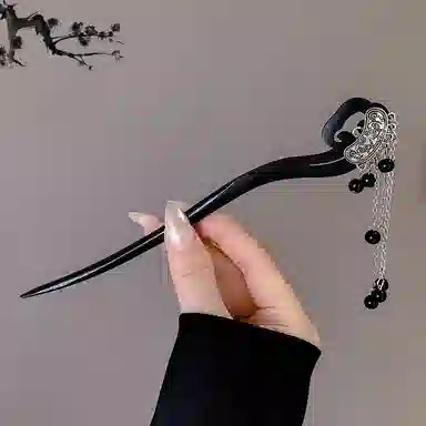 水中玉 祥云黑珠流苏 古风木质新中式步摇发钗马面裙 发簪 女款