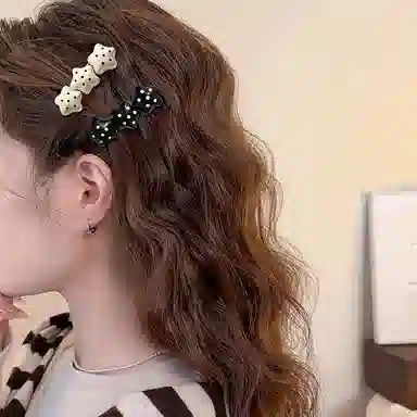 水中玉 韩系波点星星蝴蝶结侧边刘海边夹前额碎发鸭嘴夹子发卡头饰 合金 发夹 女款