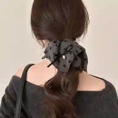 水中玉 格雷系蝴蝶结方巾大肠发圈高级感蕾丝发绳头花发饰 布艺 头绳 女款