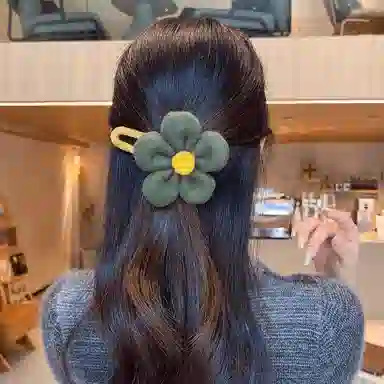 水中玉 秋冬毛绒发饰花朵发卡高级感盘发鲨鱼夹抓夹后脑勺鸭嘴夹子 亚克力 发夹 女款