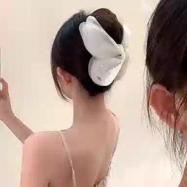 水中玉 蝴蝶网纱抓夹大号鲨鱼夹后脑勺发卡高级感夹子头饰 亚克力 发夹 女款