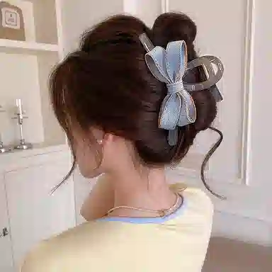 水中玉 牛仔蝴蝶结盘发半扎发高级感后脑勺鲨鱼 亚克力 发夹 女款