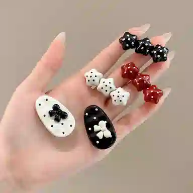 水中玉 韩系波点星星蝴蝶结侧边刘海边夹前额碎发鸭嘴夹子发卡头饰 合金 发夹 女款