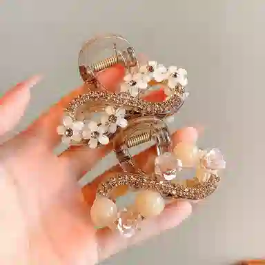 水中玉 精致小花抓夹发量少后脑勺鲨鱼夹半扎发卡气质夹子头饰 亚克力 发夹 女款