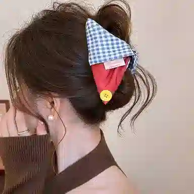 水中玉 韩系蓝色条纹纽扣后脑勺盘发气质鲨鱼 亚克力 发夹 女款