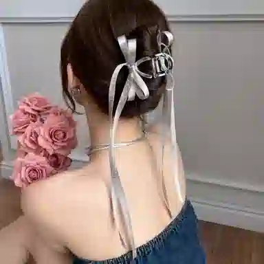 水中玉 芭蕾风飘带蝴蝶结抓夹马尾夹后脑勺半扎发盘发发卡发饰#好运 亚克力 发夹 女款