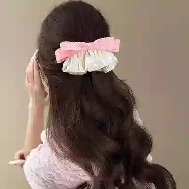 水中玉 法式温柔缎面褶皱蝴蝶结发卡后脑勺高级感夹子扎发发饰 合金 发夹 女款