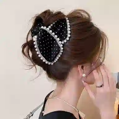 水中玉 黑色波点防珍珠抓夹高级感后脑勺盘发发卡鲨鱼夹夹子头饰 亚克力 发夹 女款