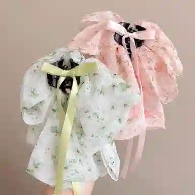 水中玉 森系蝴蝶结碎花飘带抓夹高级感后脑勺盘发鲨鱼夹子 亚克力 发夹 女款