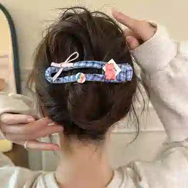 水中玉 撞色蝴蝶结抓夹高级感鸭嘴夹子后脑勺一字发卡头饰 亚克力 发夹 女款