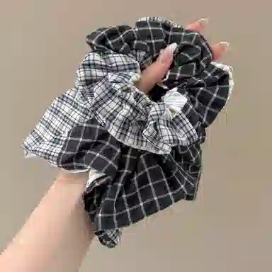 水中玉 复古格纹大肠发圈丸子头皮筋扎头发高级感发绳头饰 布艺 头绳 女款