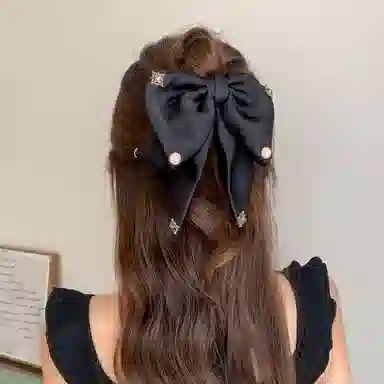 水中玉 气质珍珠蝴蝶结抓夹女高级感后脑勺盘发发卡鲨鱼夹子 发夹 女款