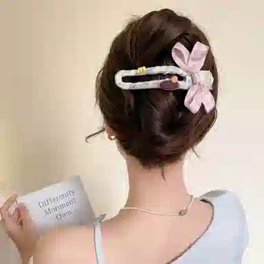 水中玉 韩系撞色蝴蝶结鸭嘴夹后脑勺高级感发卡高端一字夹发饰 亚克力 发夹 女款