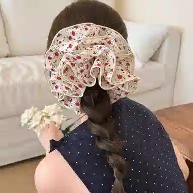 水中玉 法式玫瑰碎花大肠发圈扎头发发绳高级感丸子头头饰 布艺 头绳 女款