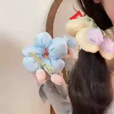 水中玉 韩系花朵枕头大肠发圈扎头头饰发绳慵懒风丸子发饰 皮筋 头绳 女款