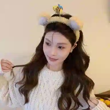 水中玉 卡通立体玩偶发箍秋冬毛绒可爱发捆少女心洗脸压发头箍 布艺 发箍 女款