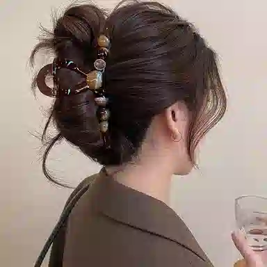 水中玉 高级感圆珠抓夹 后脑勺复古盘发鲨鱼夹子大号发卡发饰 发夹 女款