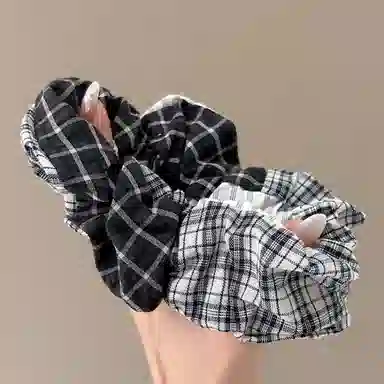 水中玉 复古格纹大肠发圈丸子头皮筋扎头发高级感发绳头饰 布艺 头绳 女款