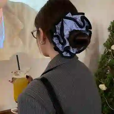 水中玉 韩系蓝色大肠发圈大号丸子头扎马尾发绳高弹力耐用发饰 皮筋 头绳 女款