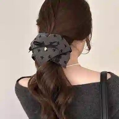 水中玉 格雷系蝴蝶结方巾大肠发圈高级感蕾丝发绳头花发饰 布艺 头绳 女款